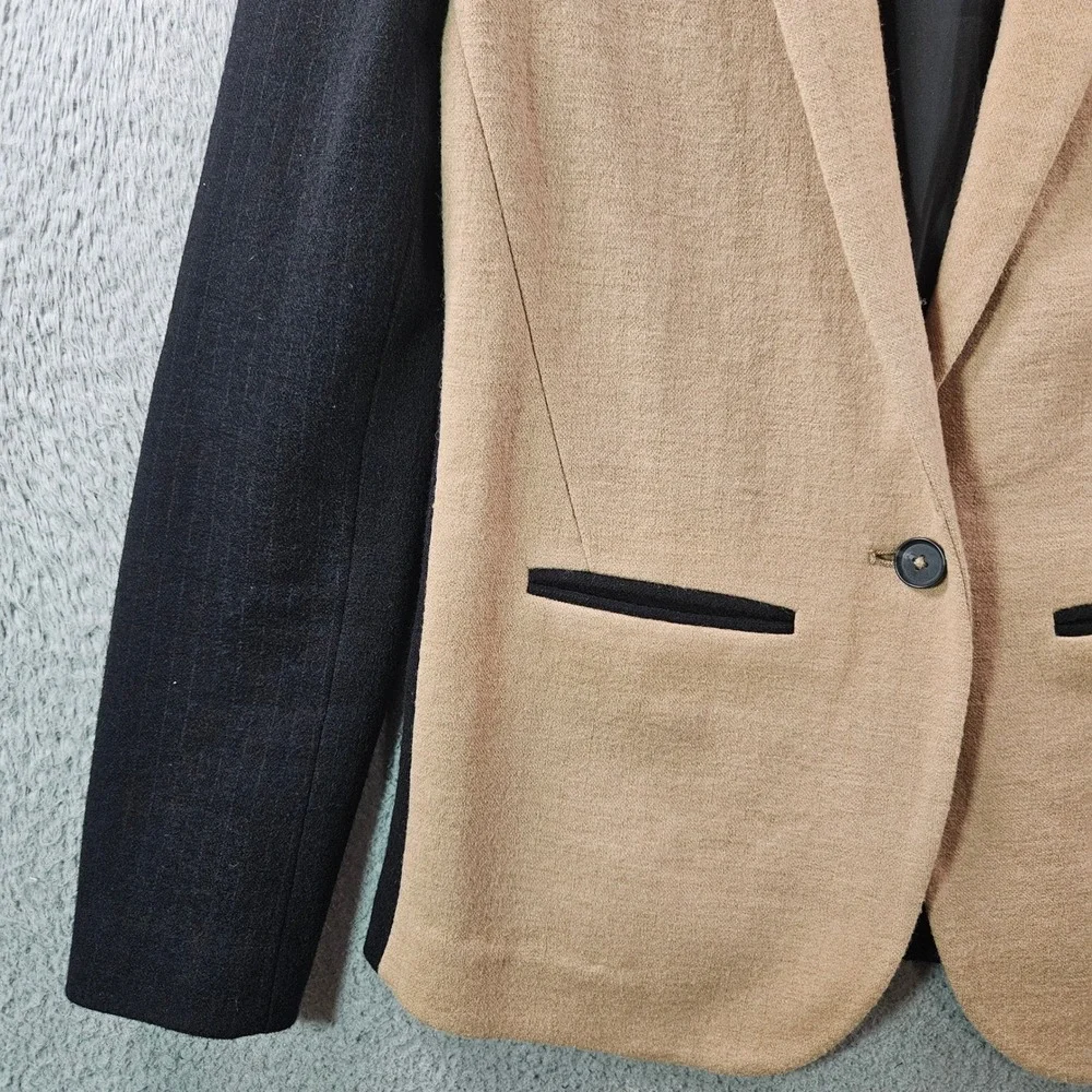 J Crew Colorblock Blazer‎ Camel Black Wool Blend Women Size 2